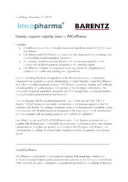 Компания Barentz приобретает контрольный пакет акций компании IMCoPharma
